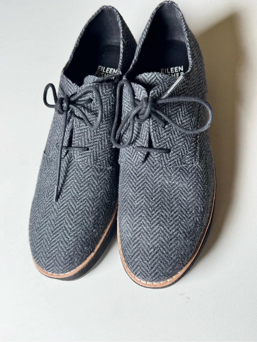 Eileen Fisher Black Herringbone Lace-Up Platform Oxfords